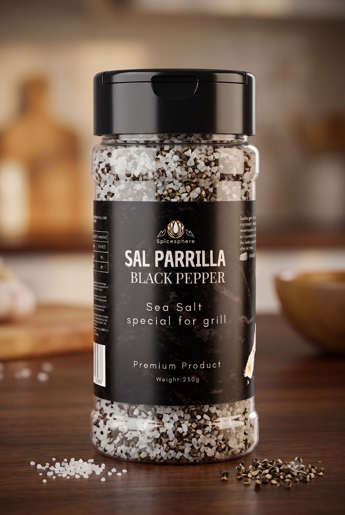 Sal Parrilla Black Pepper — sea salt with cracked black pepper, Spice Sphere